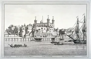 South view of the Tower of London with boats on the River Thames, 1795
