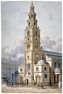 Th Shepherd Gallery: South-west view of the Church of St Clement Danes, Westminster, London, 1814