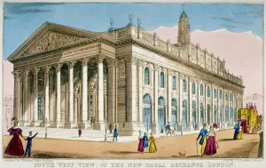 Cornhill Prints: South-west view of the Royal Exchange, City of London, c1850