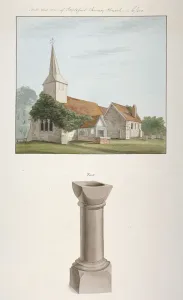 South-west view of St Marys Church, Stapleford Tawney, Essex, c1800