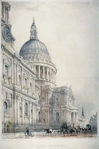 South-west view of St Pauls Cathedral from St Pauls Churchyard, City of London, 1842