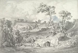 Southern landscape with a man and a snake, 1847. Creator: Heinrich Dreber
