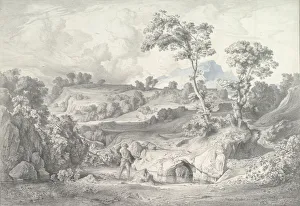 Southern landscape with a man and a snake, 1847. Creator: Heinrich Dreber Southern landscape with a man and a snake, 1847. Creator: Heinrich Dreber
