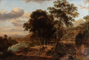 Hackaert Jan Prints: Southern Landscape, Sunset, 1644-1685. Creators: Johannes Lingelbach, Jan Hackaert