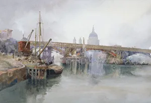 Pauls Cathedral Gallery: Southwark Bridge in Course of Demolition, 1915. Artist: Richard Henry Wright