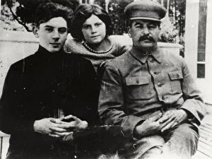 Archive Photos Collection: Soviet leader Josef Stalin with his son Vasily and daughter Svetlana, 1930s. Artist: Pyotr Otsup