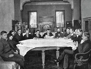 In Soviet Russia; A revolutionary tribunal made up of members of the soviet party... 1917. Creator: Unknown