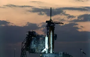 Florida Gallery: Space Shuttle on launch pad, Kennedy Space Center, Merritt Island, Florida, USA, 1980s