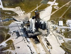 John F Kennedy Space Center Collection: Space Shuttle Orbiter on the launch pad, Kennedy Space Center, Merritt Island, Florida, USA, 1980s