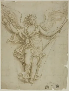 Giulio Pippi Detto Giulio Romano Prints: Spandrel Design with Allegorical Figure of Fame (r); Design for Coat of Arms (v)