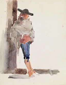 Spaniard Prints: Spaniard Leaning Against a Wall, study, 1881. Creator: Albert Edelfelt