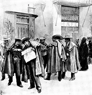 Madrid Prints: The Spanish-American Crisis: reading the latest news at a street corner in Seville
