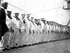 The Spanish-American War: American naval and military types - crew drawn up for inspection, 1898. Creator: Unknown