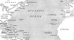 North America Prints: The Spanish-American War: map illustrating the relative positions of the two countries