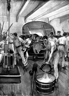 Us Navy Prints: The Spanish-American War - preparing for action on an American Man-Of-War