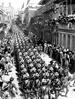 Europeans Prints: The Spanish-American War: Spanish troops marching through San Juan