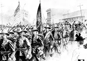 Troops Prints: The Spanish-American War: the United States 13th Infantry passing through Tampa