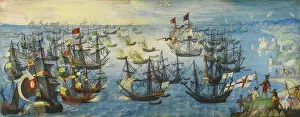Armada Gallery: The Spanish Armada off the south coast of England, 1588. Artist: Monogrammist VHE (active ca 1600)