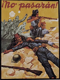 Spanish Civil War (1936-1939), poster No pasaran (They shall not pass), published by the CNT
