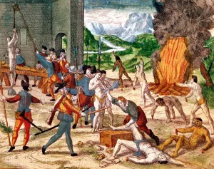 Greed Prints: Spanish conquistadors torturing American indians, 1539-1542