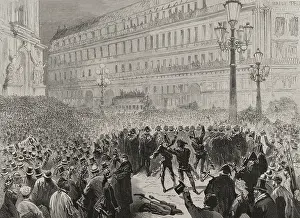 The Spanish Estudiantina - Serenade in the Opera Square, March 7, 1878, Paris Carnival of 1878. Creator: Unknown
