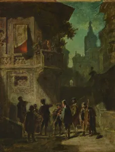 Biedermeier Collection: Spanish Serenade from the Barber of Sevilla, ca 1856. Creator: Spitzweg, Carl (1808-1885)