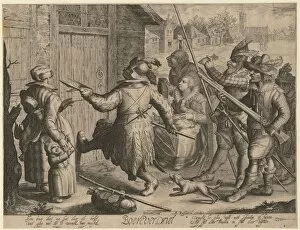 Spanish Soldiers forcing their way into a cottage. From the Series Boereverdriet