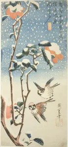 Sparrows and Camellia in Snow, c. 1831/33. Creator: Ando Hiroshige