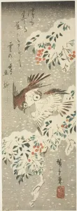 Sparrows Flitting about Snow-covered Nandina as More Snow Falls, c. 1840 Sparrows Flitting about Snow-covered Nandina as More Snow Falls, c. 1840
