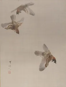 Flying Prints: Sparrows Flying, ca. 1887. Creator: Watanabe Seitei
