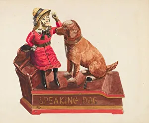 Novelty Prints: Speaking Dog Mechanical Bank, c. 1939. Creator: Einar Heiberg