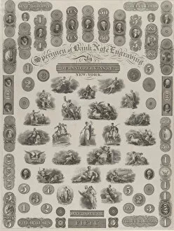 Durand Collection: Specimen Sheet of Bank Note Engraving, ca. 1828. Creator: Asher Brown Durand