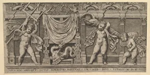 Speculum Romanae Magnificentiae: Bas-Relief with Three Cupids, 1519. Creator: Marco Dente