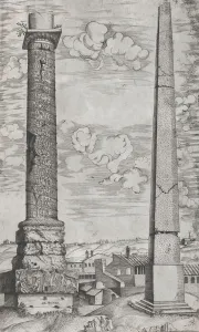 Speculum Romanae Magnificentiae: Column of Antoninus and a Roman Obelisk, 16th cen