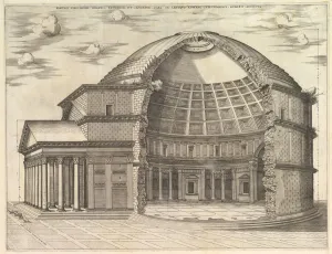 Speculum Romanae Magnificentiae: The Pantheon, broken away to show the interior, 1553