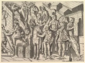 Marco Dente Gallery: Speculum Romanae Magnificentiae: Roman Horsemen, from Trajans Column, 16th century