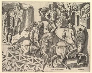Speculum Romanae Magnificentiae: Roman Horsemen Crossing a Bridge (from Trajans C