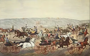 American School 19th Century Prints: Speeding on the Avenue, pub. 1870, Currier & Ives (Colour Lithograph)