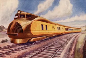 Railway Line Prints: Speeding Across A Continent. Americas first diesel-electric Express has opened