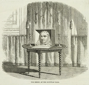 Trick Prints: Sphinx on exhibition at Egyptian Hall, 1865. Creator: Unknown