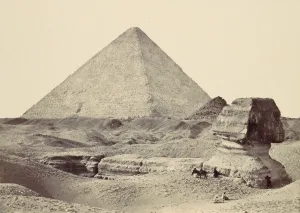 The Sphynx and Great Pyramid, Geezeh, 1857. Creator: Francis Frith The Sphynx and Great Pyramid, Geezeh, 1857. Creator: Francis Frith