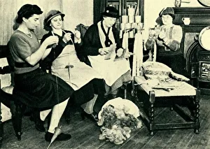 Aprons Prints: Spindle-Spinning Wool Gathered from the Hedges, 1943. Creator: Unknown