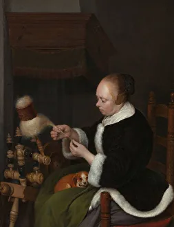 Spinner Prints: The spinner, 1652. Artist: Ter Borch, Gerard, the Younger (1617-1681)