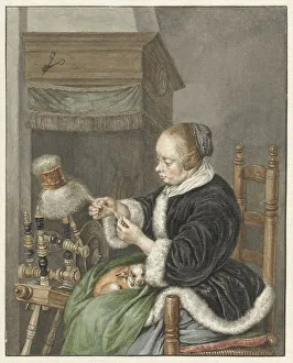 Cottage Industry Prints: The spinner, 1741-1820. Creator: Abraham Delfos