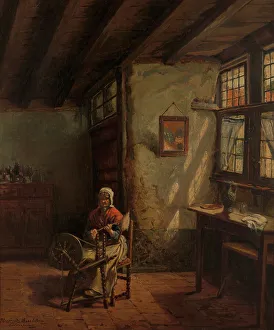 Spinning Prints: The Spinner, 1865-1870. Creator: Henri Jean Augustin de Braekeleer