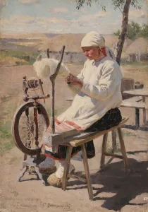 The spinner, 1895. Artist: Vinogradov, Sergei Arsenyevich (1869-1938) The spinner, 1895. Artist: Vinogradov, Sergei Arsenyevich (1869-1938)