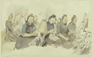 Locals Prints: Spinning room in Schwalm, 1895. Creator: Jacob Happ