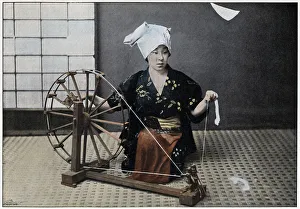 Cottage Industry Prints: Spinning Wheel, c1890. Artist: Charles Gillot
