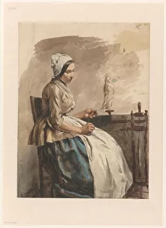 Spinning Prints: Spinning young woman, 1832-1880. Creator: Jan Weissenbruch