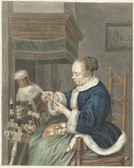 Spinning Prints: The Spinster, 1741-1820. Creator: Abraham Delfos